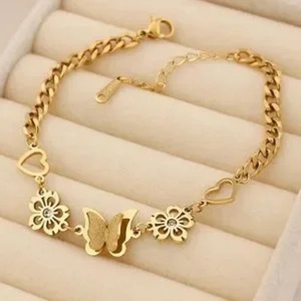 Luxe Gold Tone Stainless Steel Butterfly Chain Bracelet